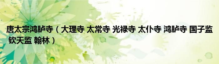唐太宗鸿胪寺（大理寺 太常寺 光禄寺 太仆寺 鸿胪寺 国子监 钦天监 翰林）